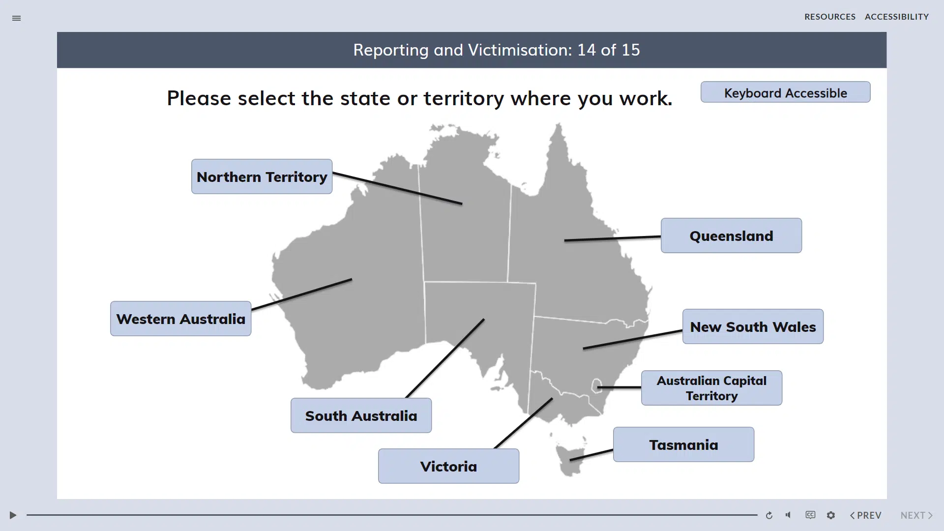 map of Australia within the harassment prevention course