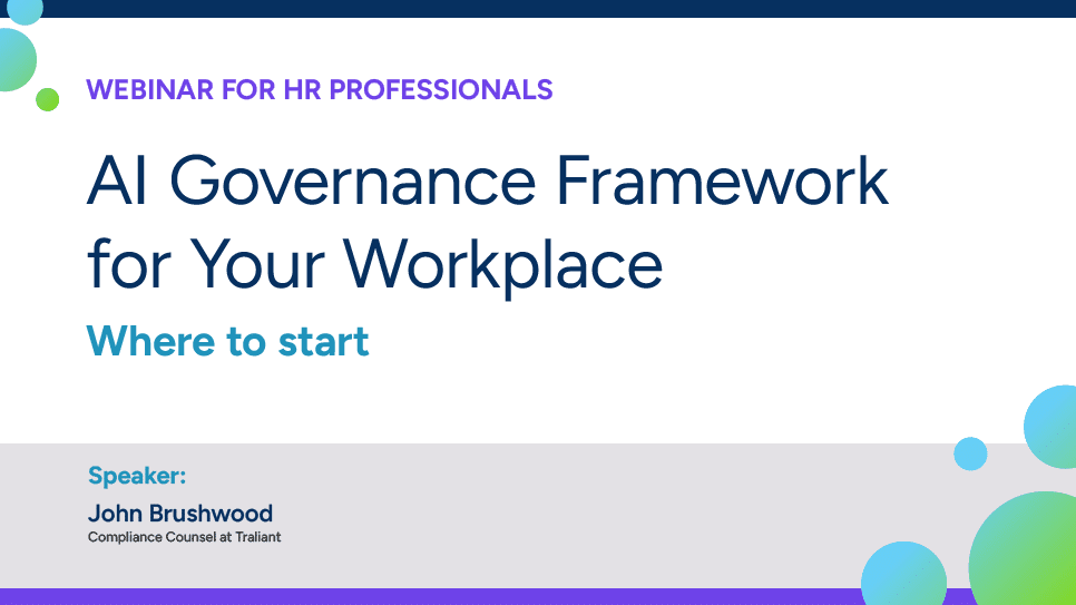 Icon with the webinar title: AI Governance Framework for Your Workplace: Where to Start